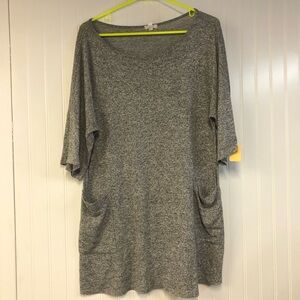 Lucca Gray Women's Tunic Top with Pockets Short Sleeve Large Loose Fit